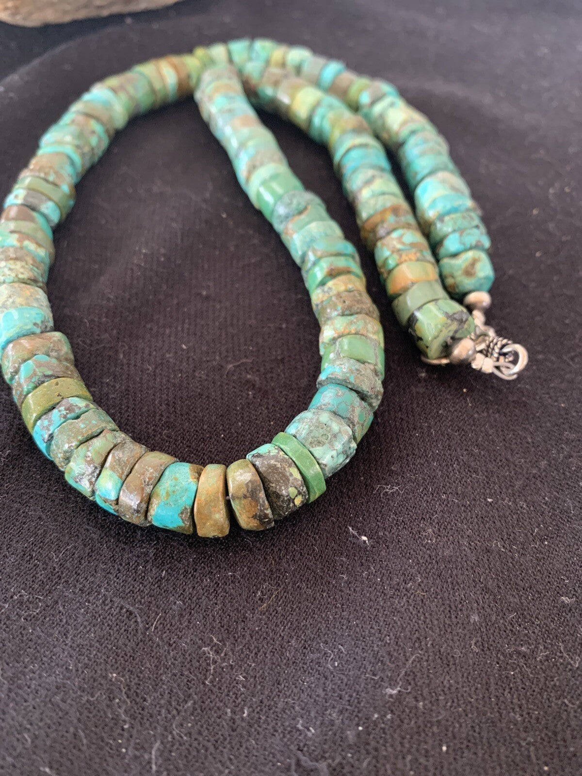Native Navajo Turquoise 12mm 26” Heishi Sterling Silver Bead Necklace 00384A