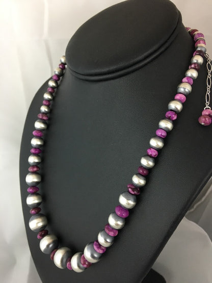 Graduated Purple Stone Sterling Silver Necklace Unisex 19" Rare