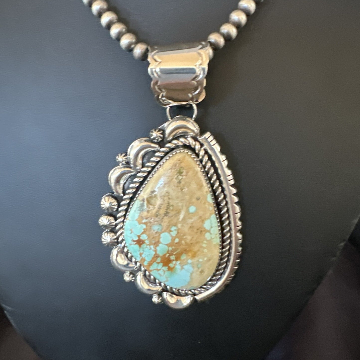 XXL Mens Royston Turquoise Pendant Navajo Pearls Sterling Silver Necklace 18745