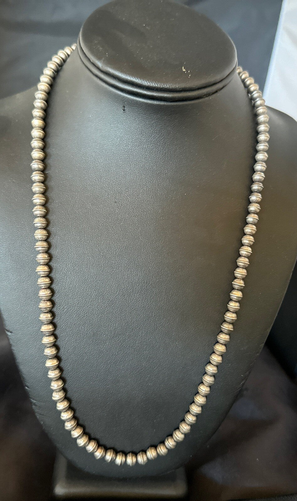 6mm Hand Stamped Bench Navajo Pearls Sterling Silver Bead Necklace 23" 90223