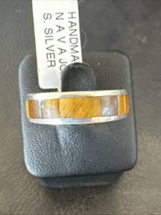 Women Coffee Tigers Eye Navajo Inlay Ring Size 7 | Sterling Silver | Authentic Native American Handmade | 18704