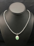 Opal Inlay Pendant Navajo Pearls Necklace | Sterling Silver | Authentic Native American Handmade | 4400