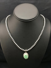 Opal Inlay Pendant Navajo Pearls Necklace | Sterling Silver | Authentic Native American Handmade | 4400