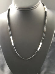 Black Onyx Mother Of Pearl Navajo Necklace 19" | Sterling Silver | Authentic Native American Handmade | 10141