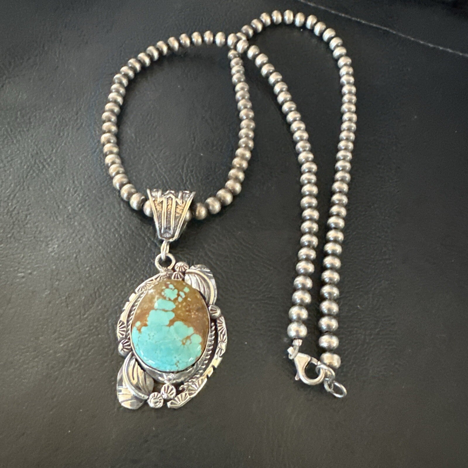Mens Blue Turquoise#8 Pendant Navajo Sterling Silver Necklace 18085