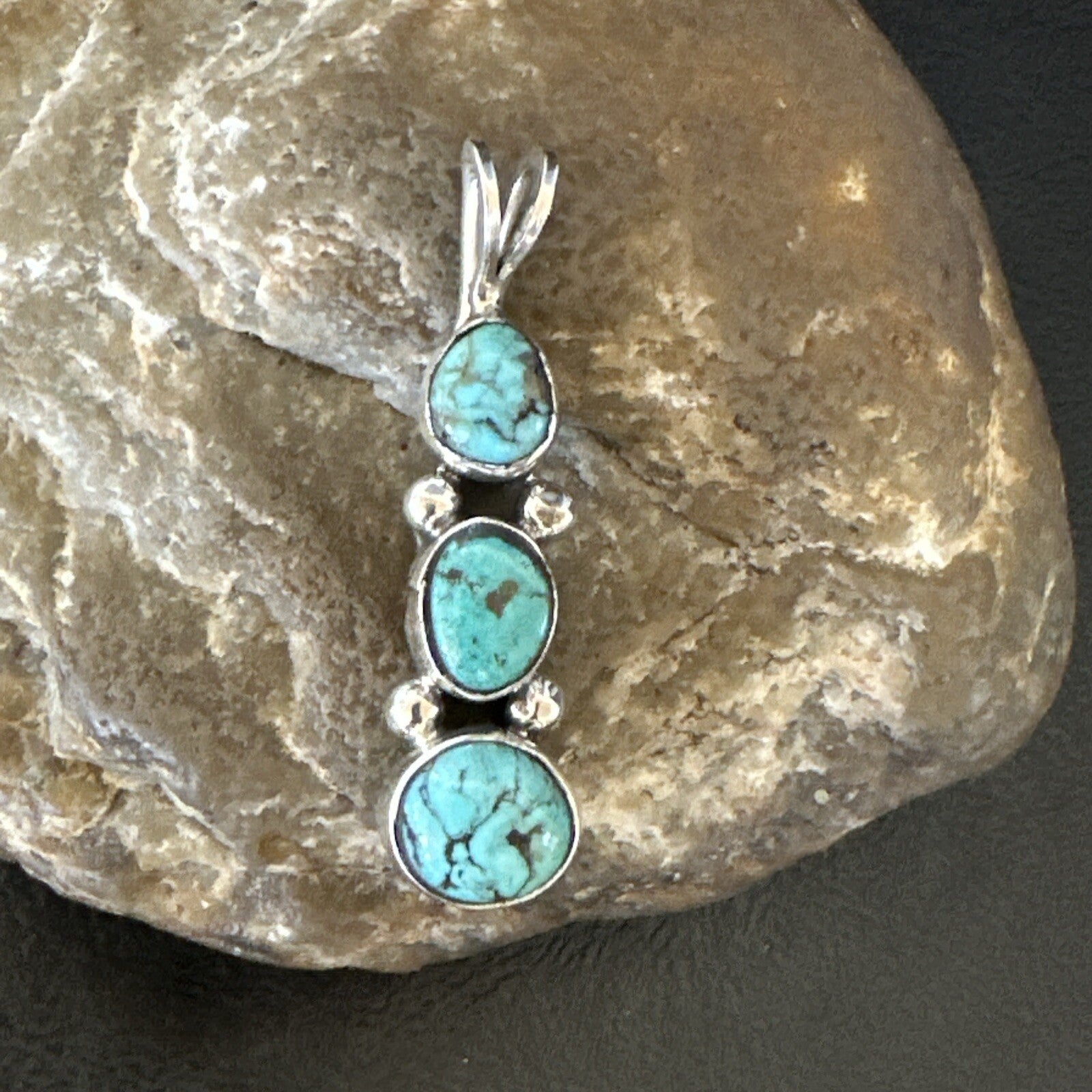 Blue Turquoise 3 Stone Navajo Sterling Silver Cluster Pendant Only 18349