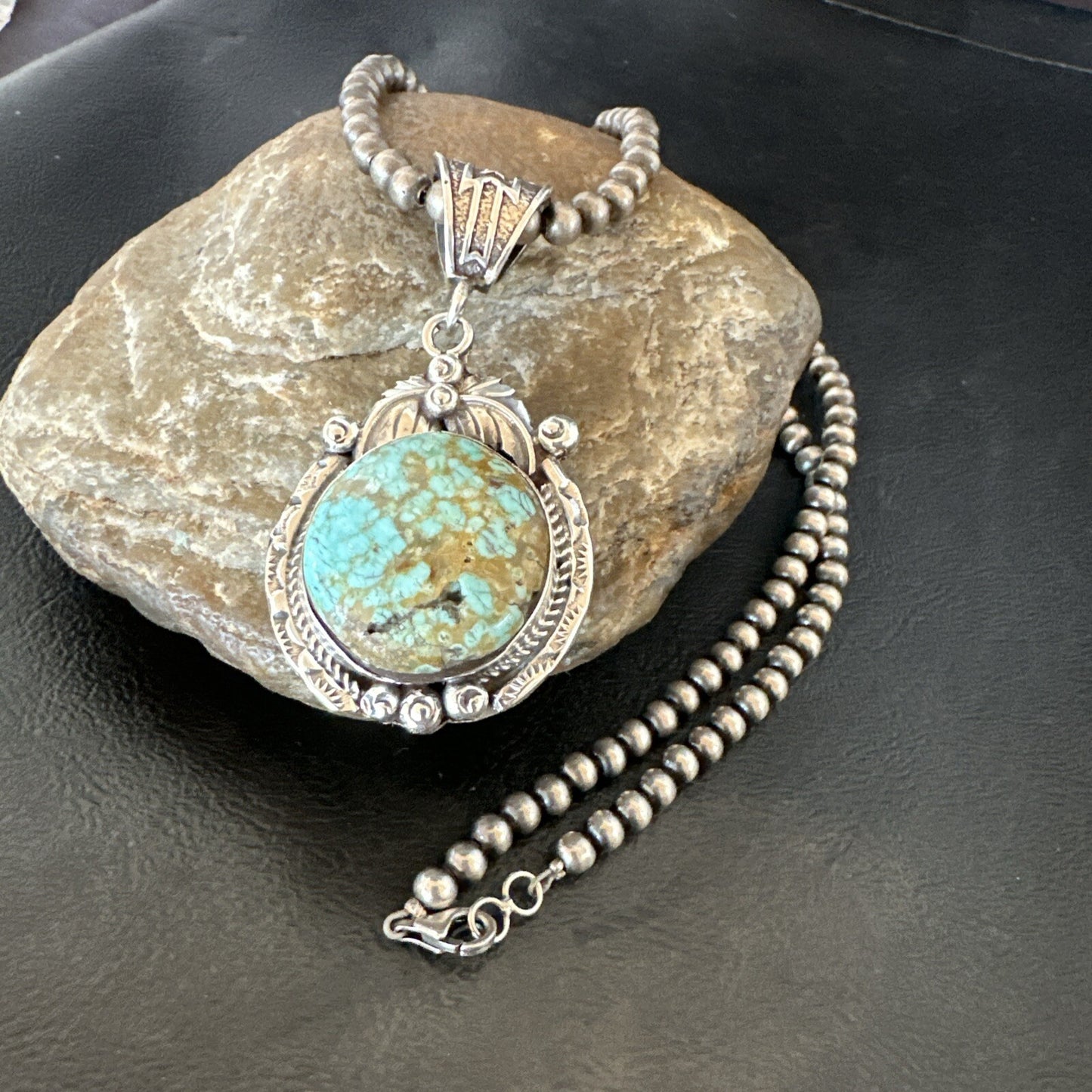 Mens Blue Turquoise#8 Pendant Navajo Sterling Silver Necklace 18073