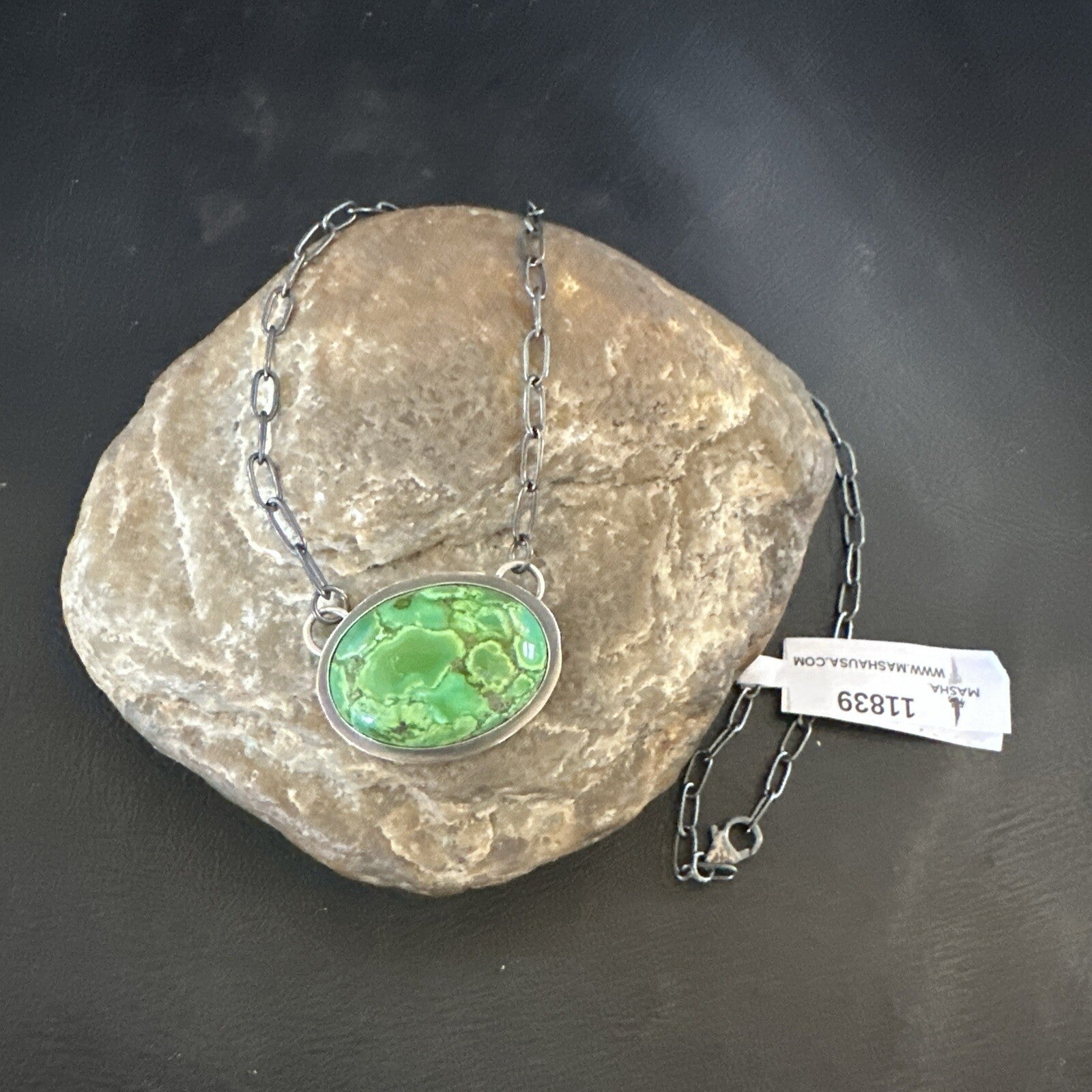 Navajo Sterling Silver Chain Green Turquoise Necklace Pendant 20" 11839