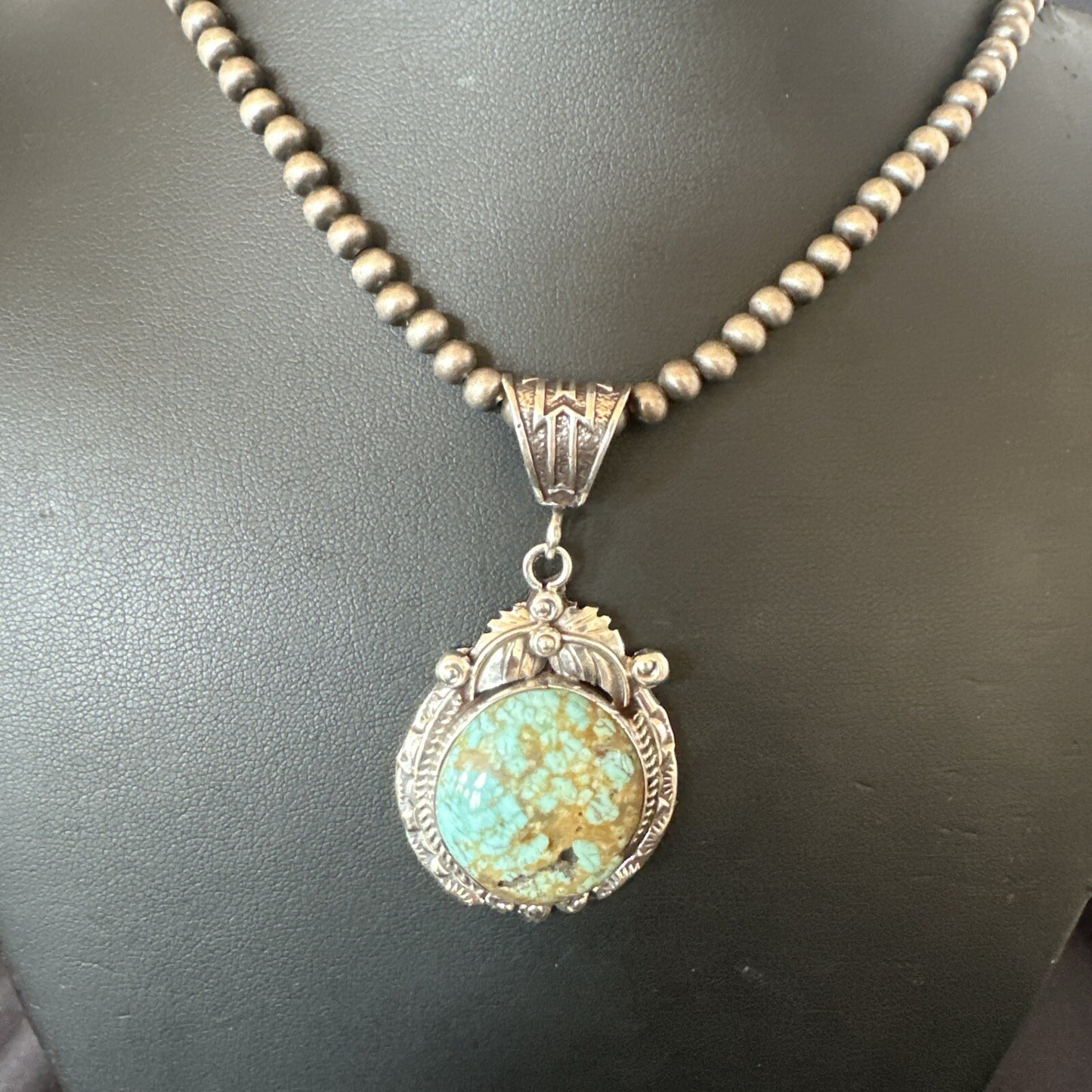 Mens Blue Turquoise#8 Pendant Navajo Sterling Silver Necklace 18073