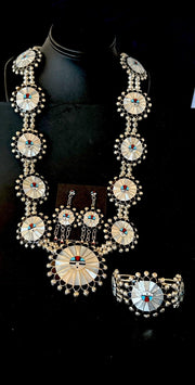 Sunface Onyx Turquoise MOP Zuni Squash Necklace Bracelet | Sterling Silver | Authentic Native American Handmade | 18148