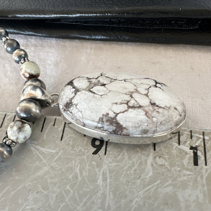 Mens Womens Wild Horse Turquoise Pendant Navajo Sterling Silver Necklace 19538