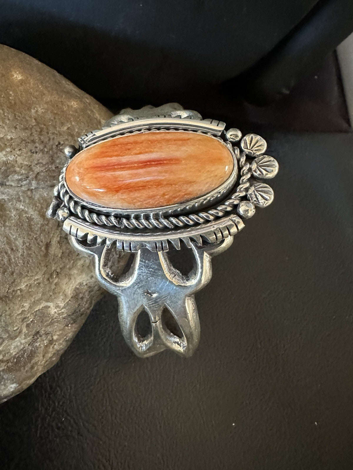 WoMens Tufa Orange Spiny Oyster Navajo Sterling Silver Cuff Bracelet 7.7" 19455