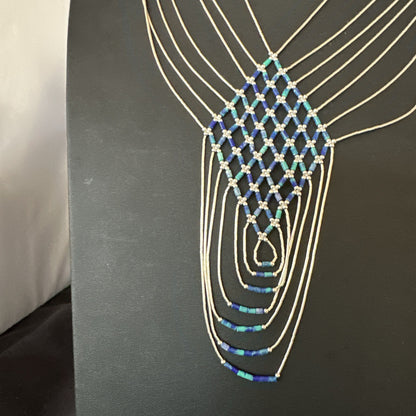 Azurite Heishi Tubes Pendant 7 Strand Liquid Sterling Silver Necklace 19751
