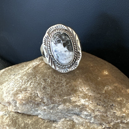 Womens White Buffalo Turquoise Navajo Sterling Silver Ring Size 7 18586