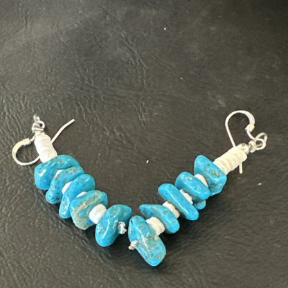 Navajo Blue Kingman Turquoise Nugget Bead Sterling Silver Earrings 17844