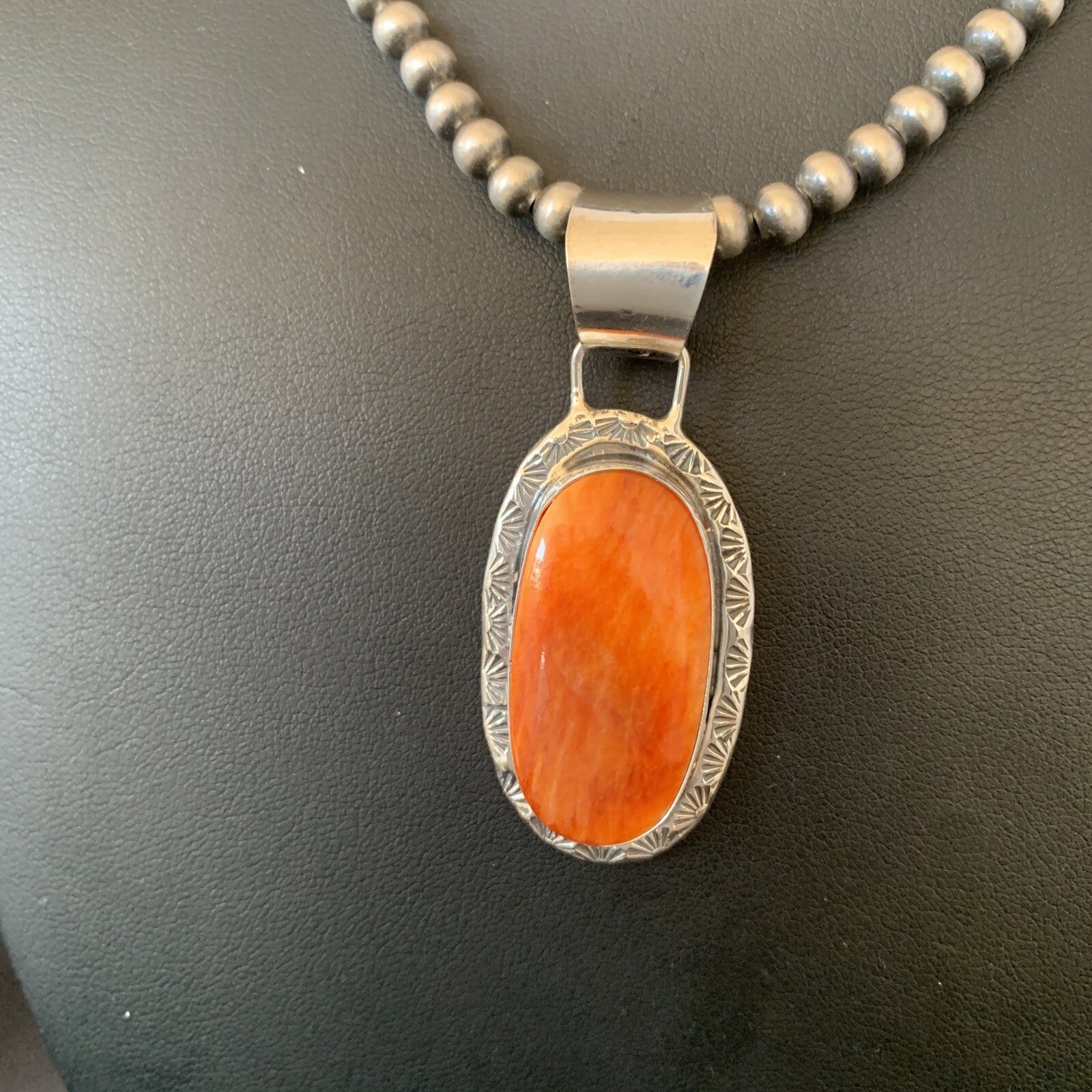 Navajo Sterling Silver Spiny Orange Oyster Necklace Pendant Set2” 14737