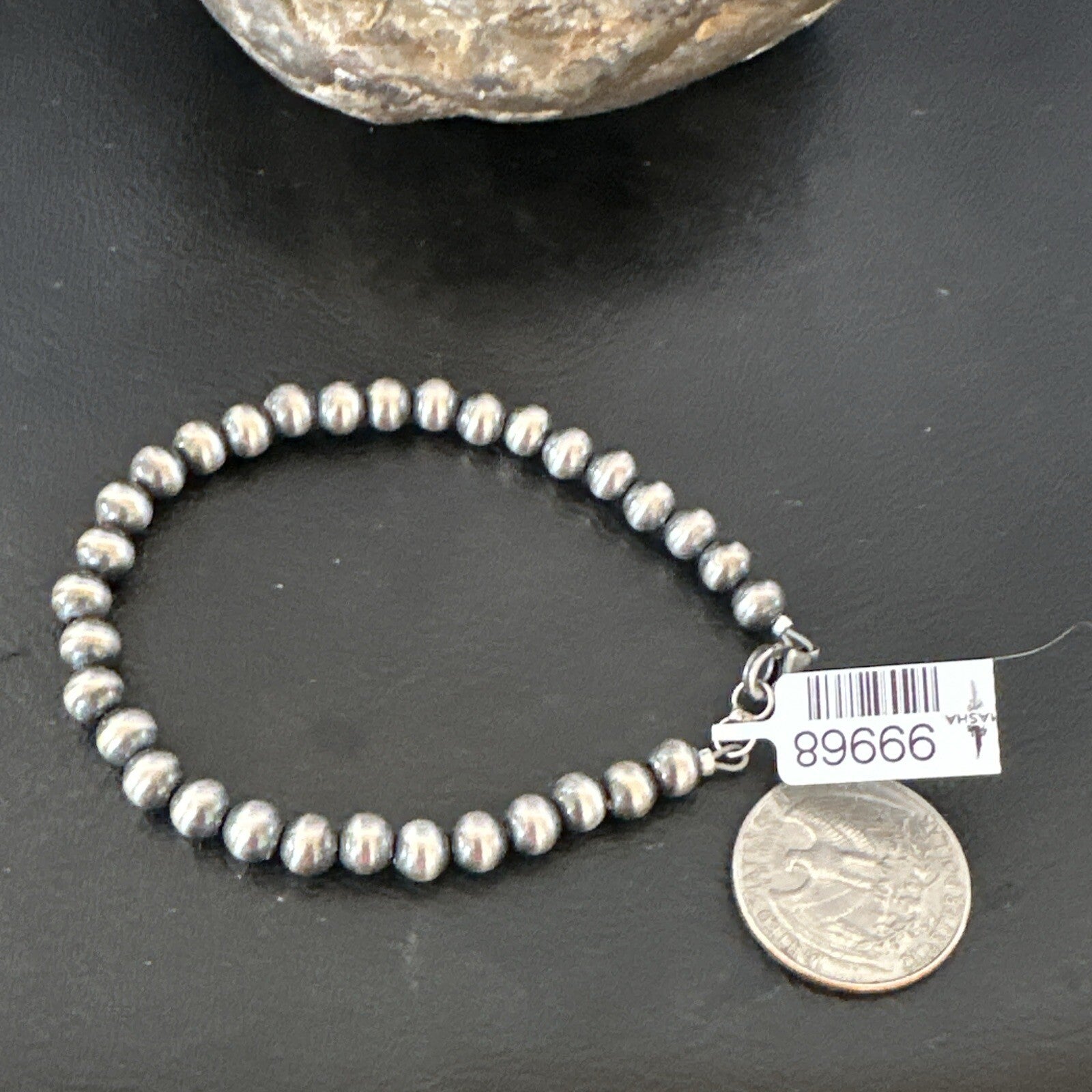 Native American Navajo 6mm Beads 8” Sterling Silver Bracelet 90608