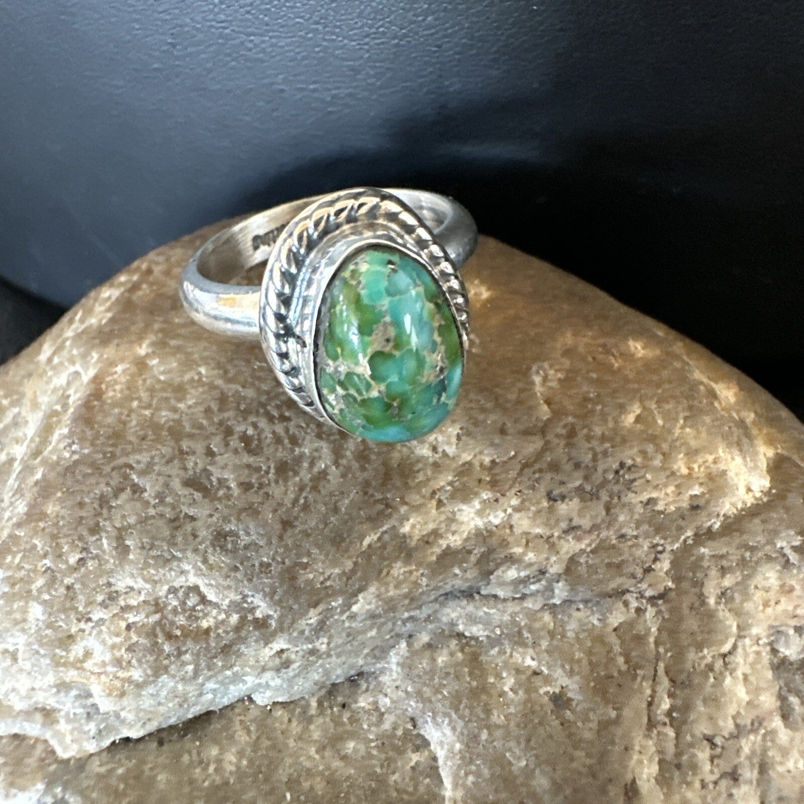 Womens Blue Sonoran Turquoise Navajo Sterling Silver Ring Size 10 18003