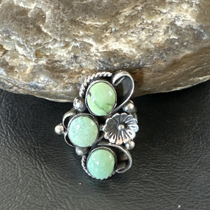 Yazzie Ring Green Turquoise Navajo Sterling Silver Cluster Size 8.5 19230