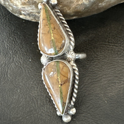 Navajo Sterling Silver Ribbon Boulder Turquoise Ring Size 7.5 18613