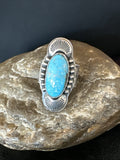 Women's Blue Kingman Turquoise Navajo Adjustable Ring Sz 8 | Sterling Silver | Authentic Native American Handmade | 19421