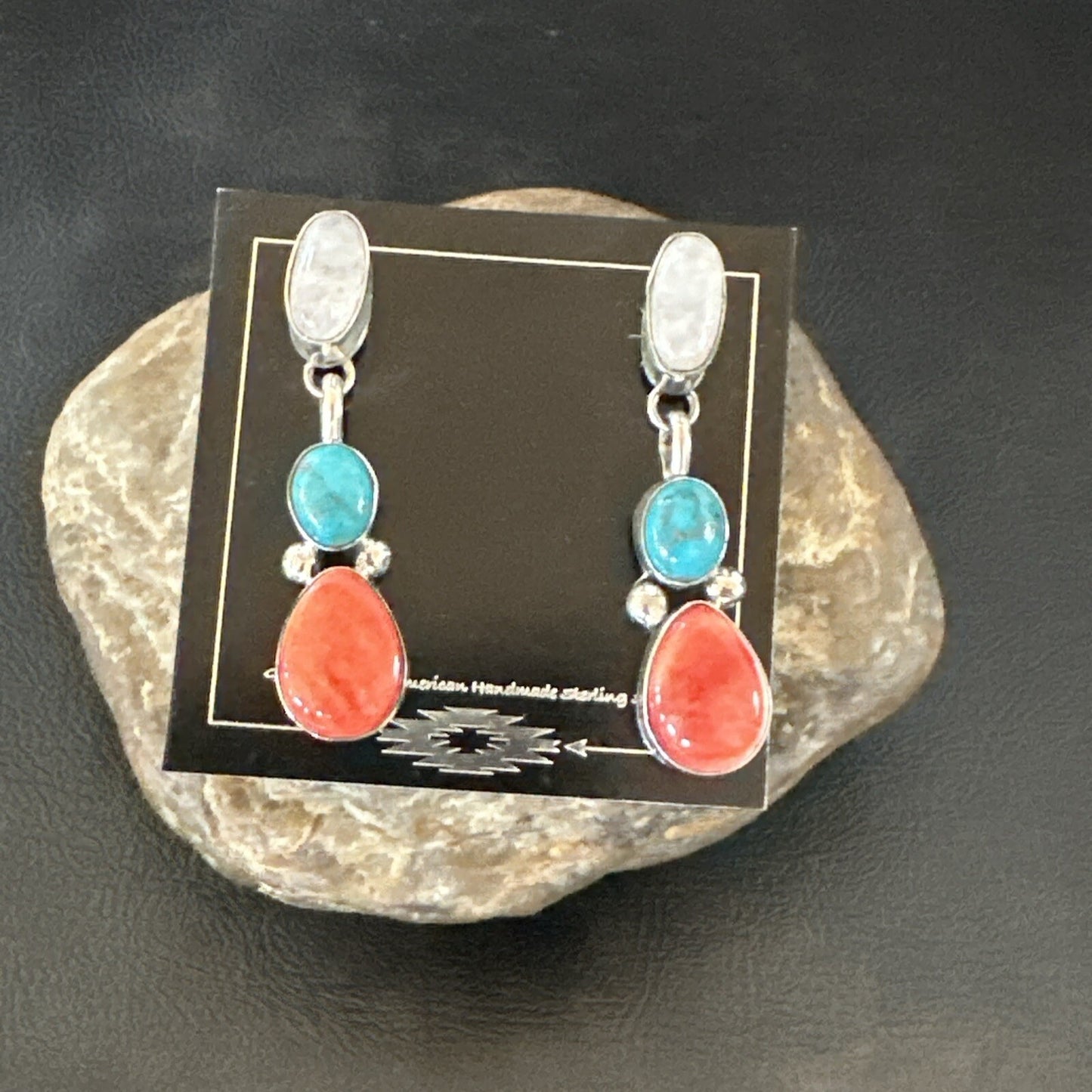 Turquoise Spiny MultiColor Navajo Sterling Silver Inlay Earrings 18353