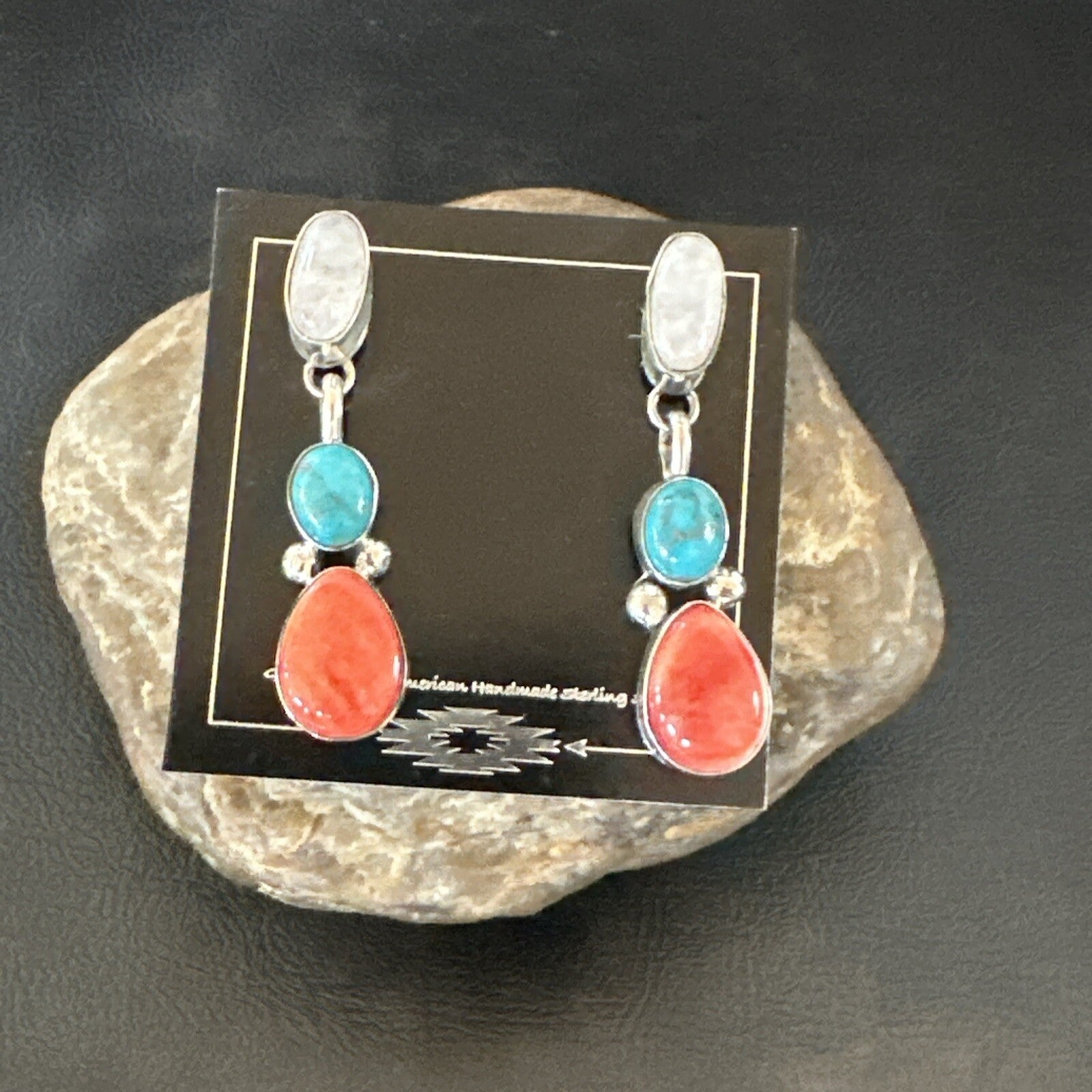Turquoise Spiny MultiColor Navajo Sterling Silver Inlay Earrings 18353