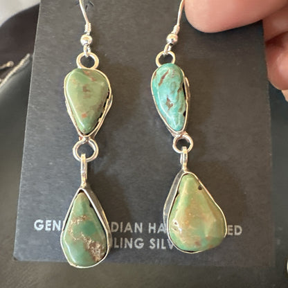 Green Royston Turquoise Navajo Sterling Silver Dangle Earrings 19416
