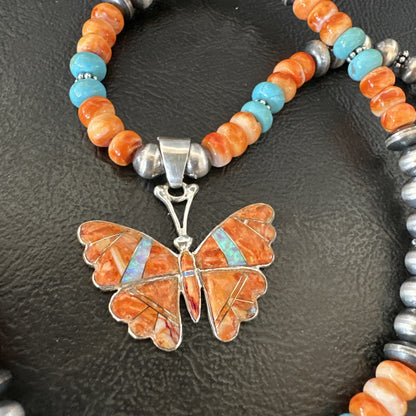Butterfly Orange Spiny Turquoise Opal Sterling Silver  Necklace Pendant 18677