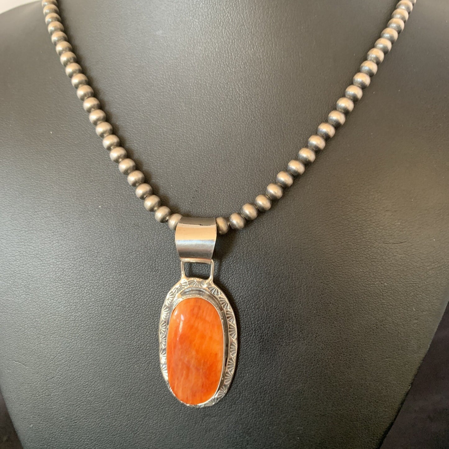 Navajo Sterling Silver Spiny Orange Oyster Necklace Pendant Set2” 14737