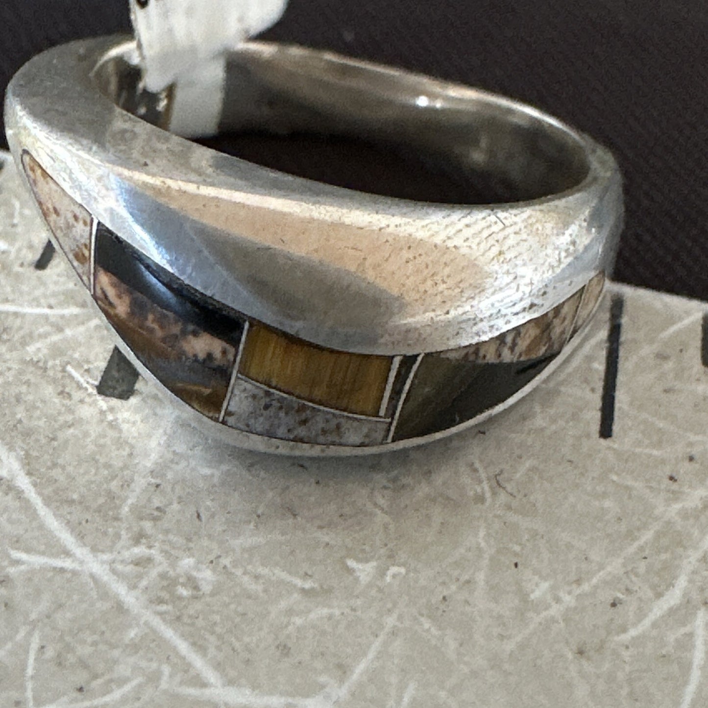 Navajo Black Onyx Tiger's Eye Inlay Sterling Ring Size 6 18701