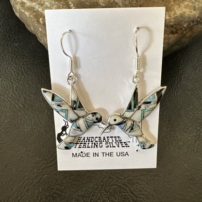 White Buffalo Turquoise Opal Onyx Sterling Silver Hummingbird Earrings 18546