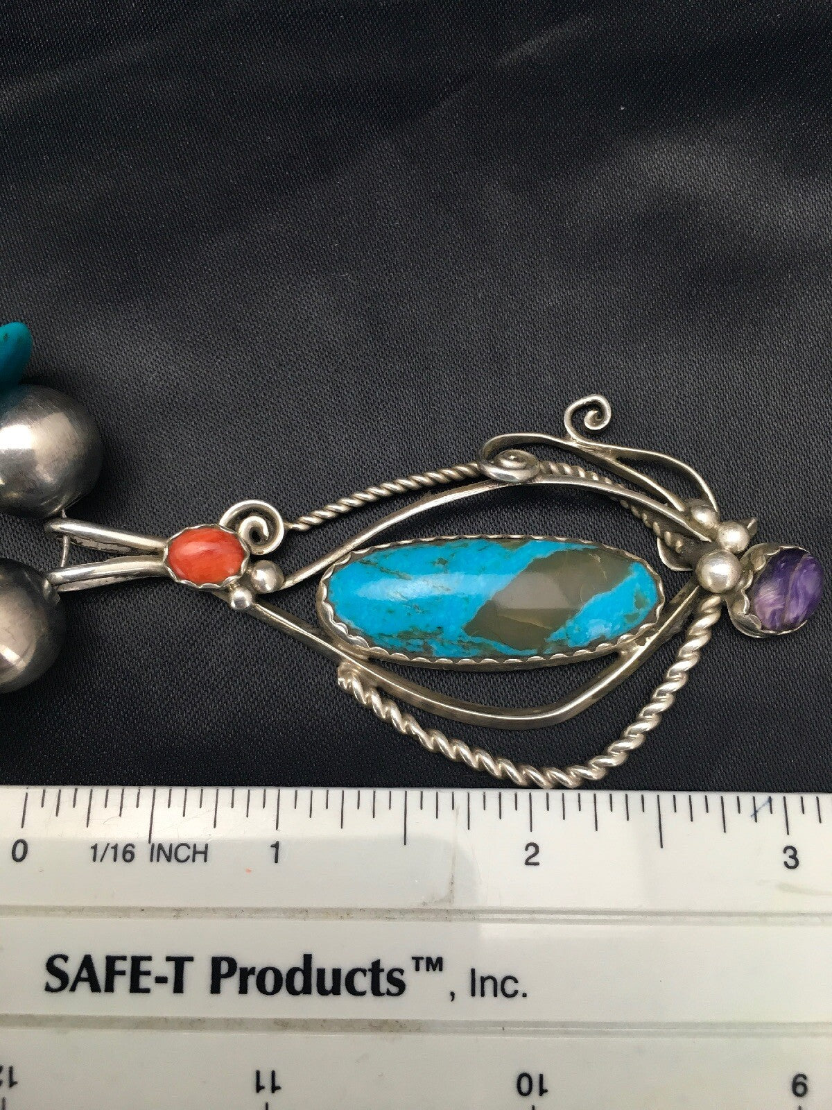 Kingman Turquoise & Spiny Oyster Pendant Navajo Sterling Silver Necklace 02637