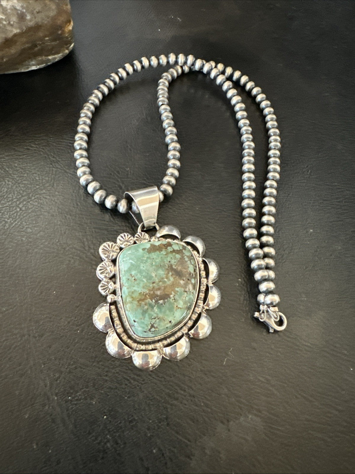 Men Women Green Royston Turquoise Pendant Navajo Sterling Yazzie 19567