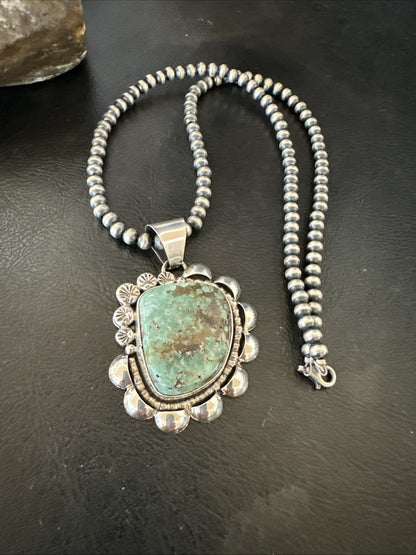 Men Women Green Royston Turquoise Pendant Navajo Sterling Yazzie 19567