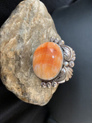 Orange Spiny Oyster Navajo Ring Size 10.5 | Sterling Silver | Authentic Native American Handmade | 14694
