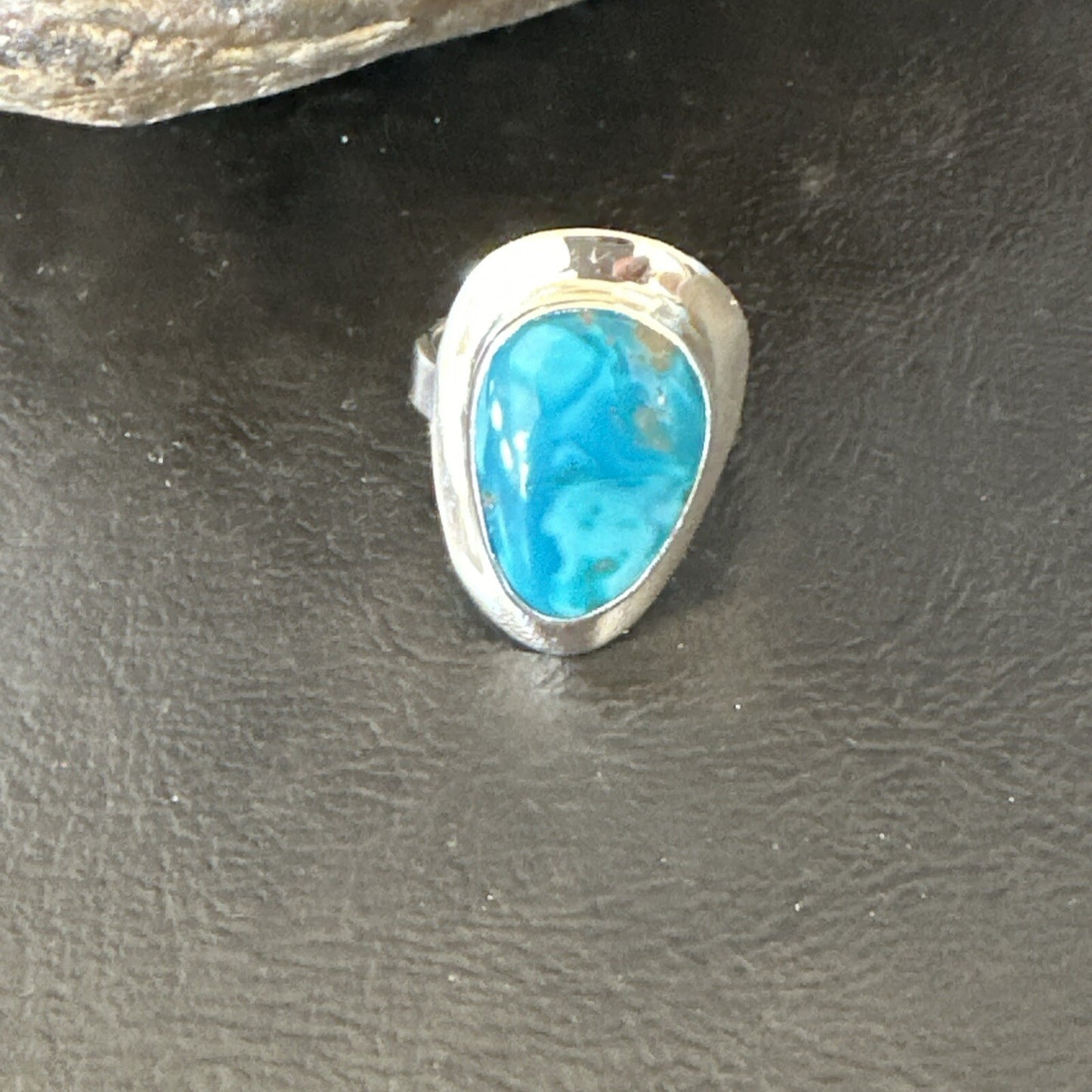 Southwestern Sterling Silver Blue Kingman Turquoise Ring Size 7.5 18515