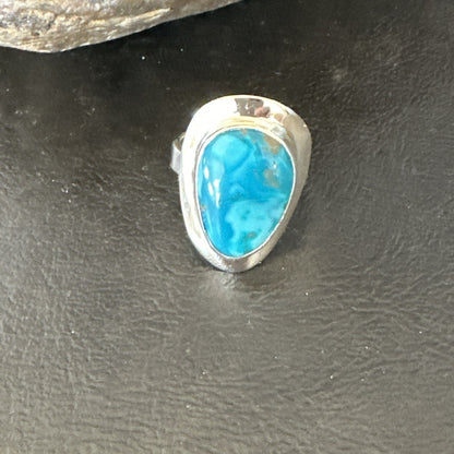 Southwestern Sterling Silver Blue Kingman Turquoise Ring Size 7.5 18515