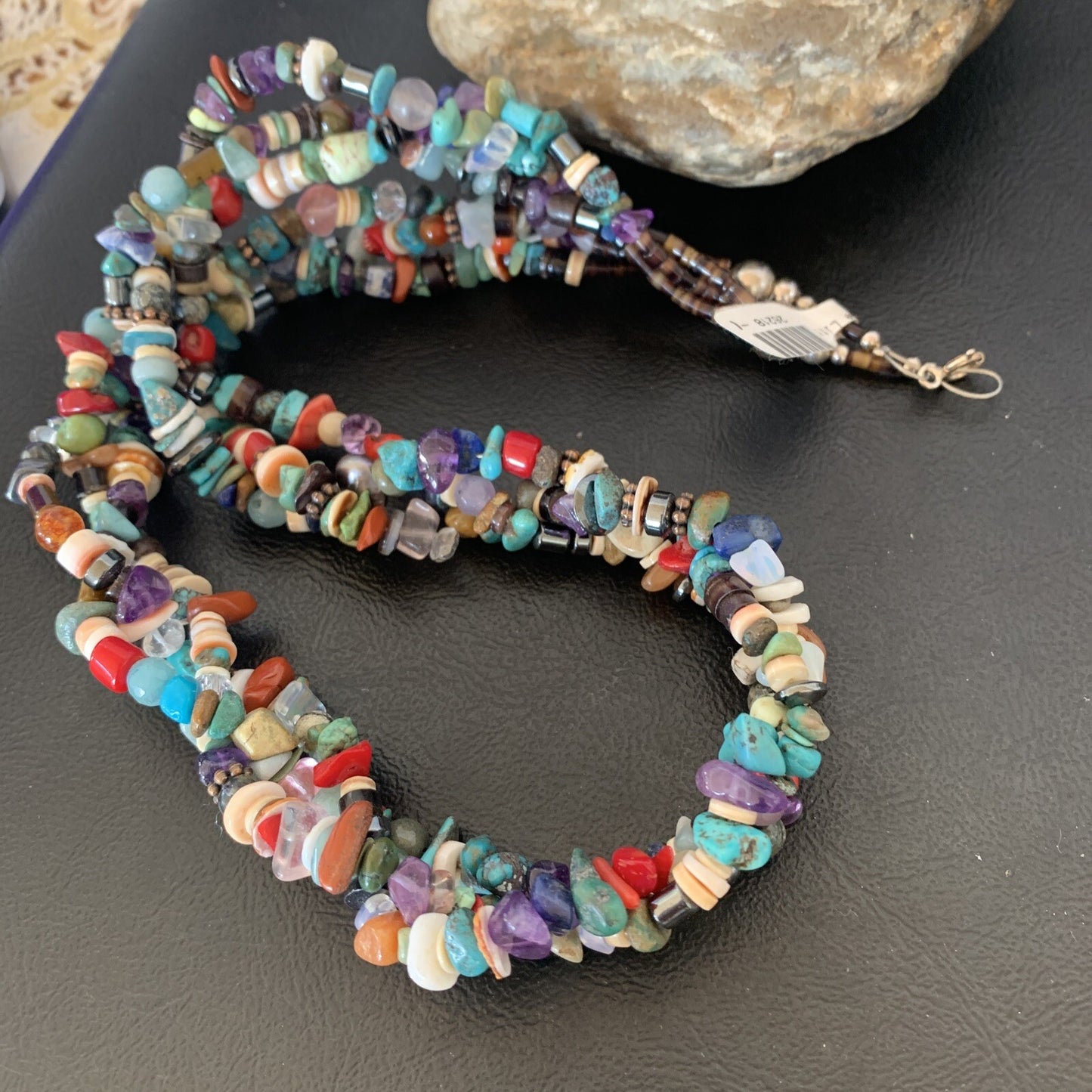 Turquoise & Coral 3 Strand Navajo Bead Sterling Silver Necklace 22” 10402