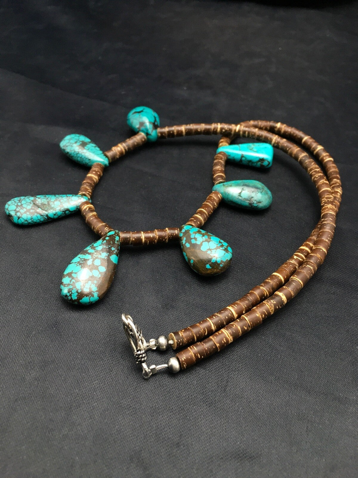 Spiderweb Turquoise & Bone Bead Navajo Pearls Sterling Silver Necklace 20" 4100