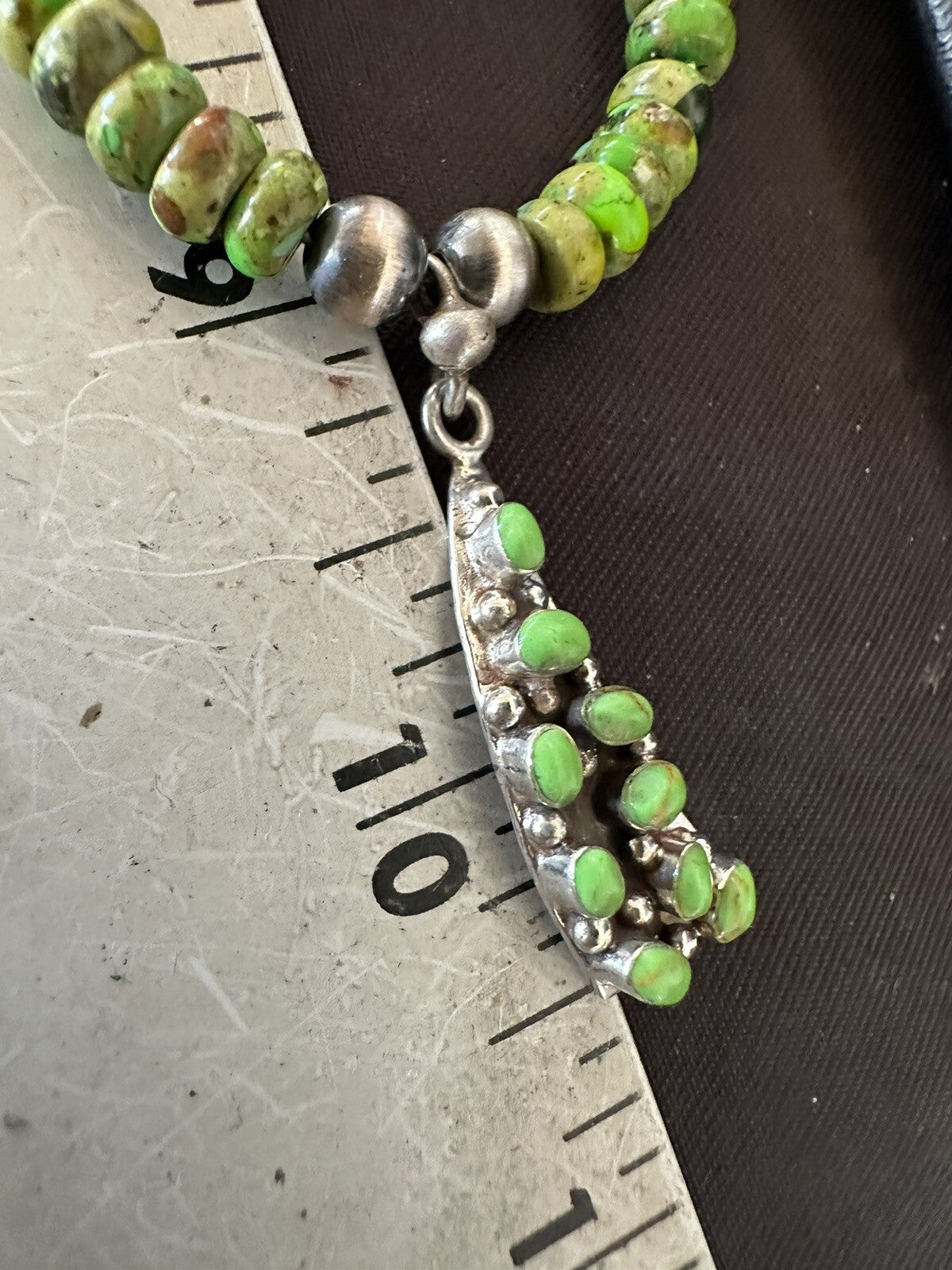 Womens Green Gaspeite Turquoise Pendant Navajo Sterling Silver Necklace 18369