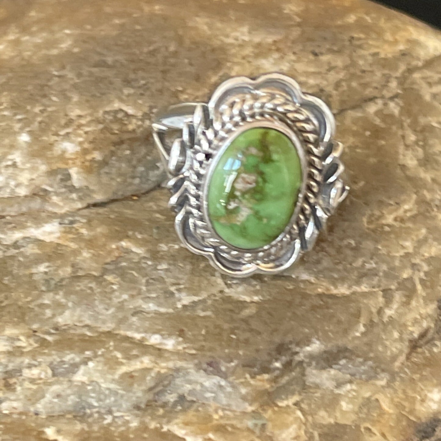 Green Gaspiete Navajo Sterling Silver Ring Size 8.5 11357