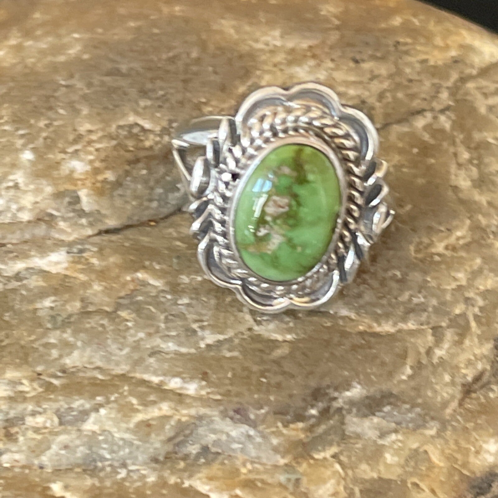 Green Gaspiete Navajo Sterling Silver Ring Size 8.5 11357