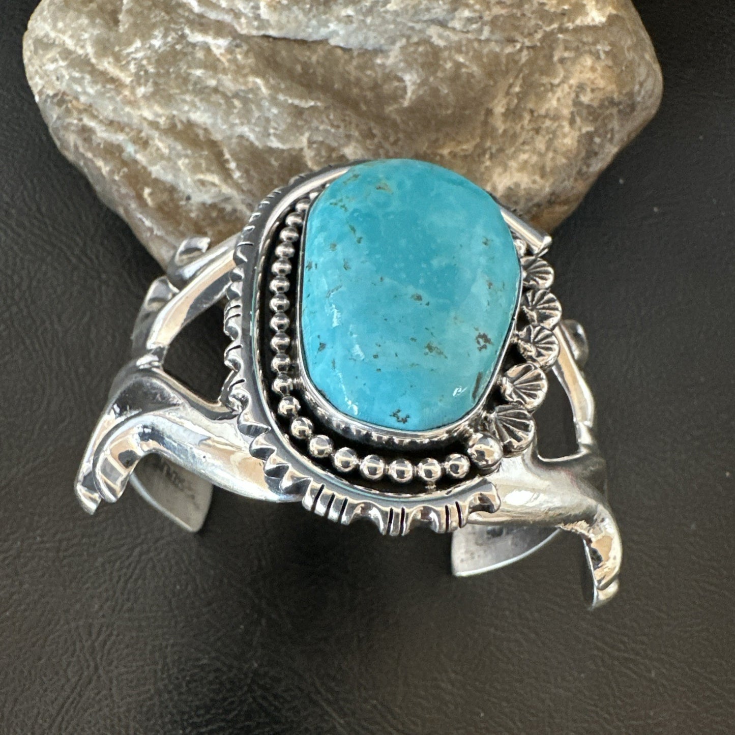 Tufa Women Blue Kingman Turquoise Navajo Sterling Silver Cuff Bracelet 19350