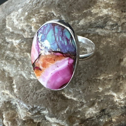 Blue Turquoise Spiny Oyster Southwestern Sterling Silver Ring Size 8 18438