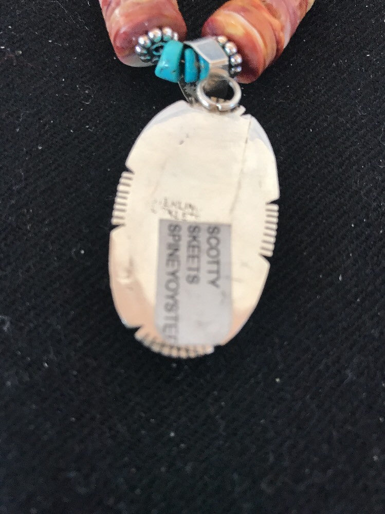 Native Navajo Sterling Silver Turquoise Spiny Oyster Bead Necklace Pendant 10040