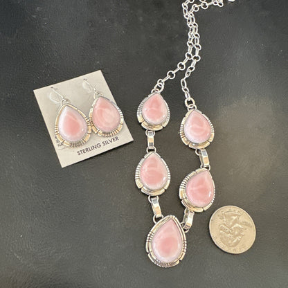 Navajo Pink Conch Choker Lariat Necklace Pendant Earrings 19” 18637
