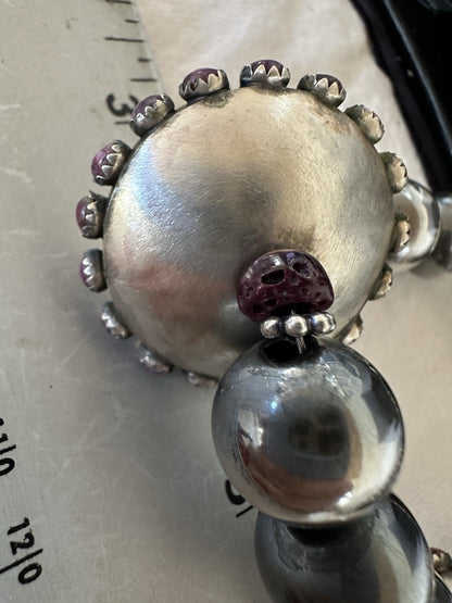 Purple Spiny Oyster Navajo Pearls Graduated Sterling Silver Necklace 23”19444