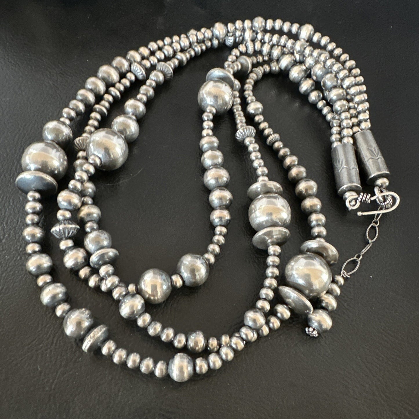 Native American Navajo Pearls Sterling Silver Necklace 3 Strand 94221
