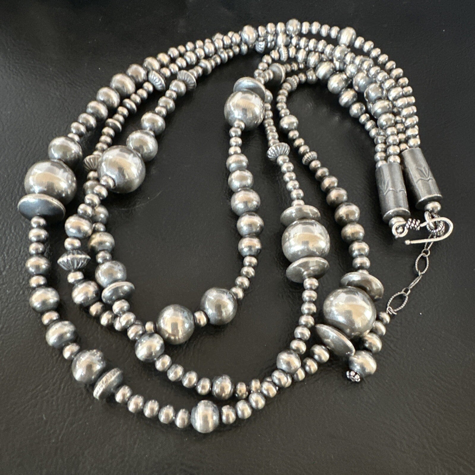 Native American Navajo Pearls Sterling Silver Necklace 3 Strand 94221